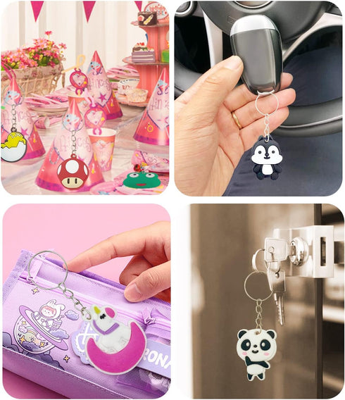100pcs Cartoon Keychain for Kids Party Favors, Mini Cute Keyring for Classroom Prizes, 20 Colors