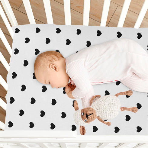 KICPOAY 52 28 Black Heart Polka Dots White Fitted Crib Sheets Stretchy Portable Playard Sheets for Baby Toddler