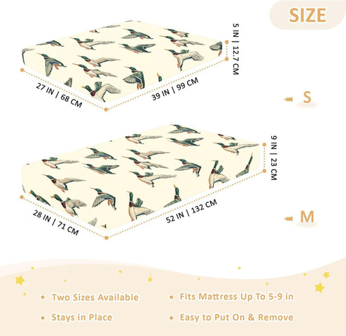 Mazeann 52" 28" 9" Vintage Mallard Duck Crib Sheets Soft Breathable Fitted Cotton Baby Crib Sheets Mattress Cover
