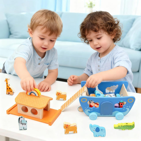 1 2 3 4 Girls,24 Tooysea Wooden Noah's Ark Toy with Animal Shape Sorter,Baptism Gifts for Years Old,Montessori Toys