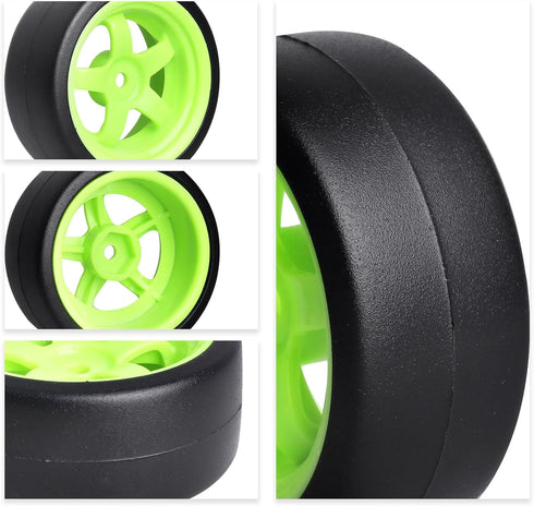 12mm Hex RC Drift Car Wheels and Hard Slick Tires for 1/10 Scale, Set of 4