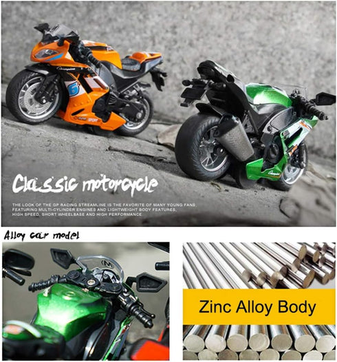 Pull Back Motorcycle Toys, Tiny Gift with Music Lighting, Race Motorcycles Toy for Kids Age 3-8 (Blue)