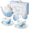 Giant bean Porcelain Tea Set, Gradient Blue Real Tea Party Set for
