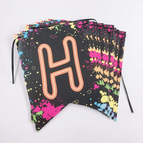 Glow Party Happy Birthday Banner Decoration - Assembled 80s Neon Party Supplies, Glow in the Dark Decorations