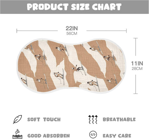 tplaotee 22x11in Skiing Brown Cotton burping Cloths for Babies Soft and Absorbent? Baby wash Cloth for Newborns boy