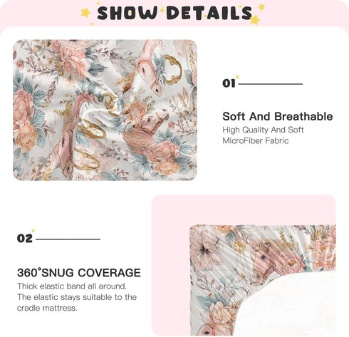 Pigsaly 27x39 Inch Crib Sheets Watercolor Horse Roses Baby Sheet for Standard Crib Mattress Boys Girls Toddler Bed