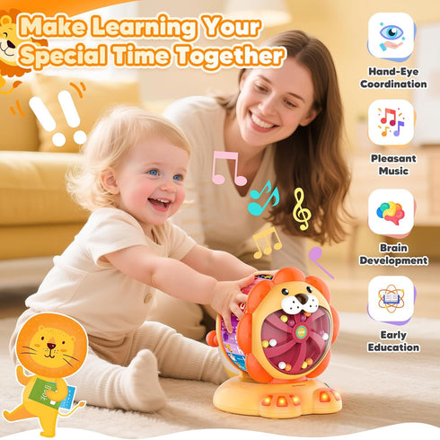 1-2 Alphabet Learning Toys for Toddlers Year Old, Lion Spin and Sing ABC Letter Interactive Toys with Lights Sound