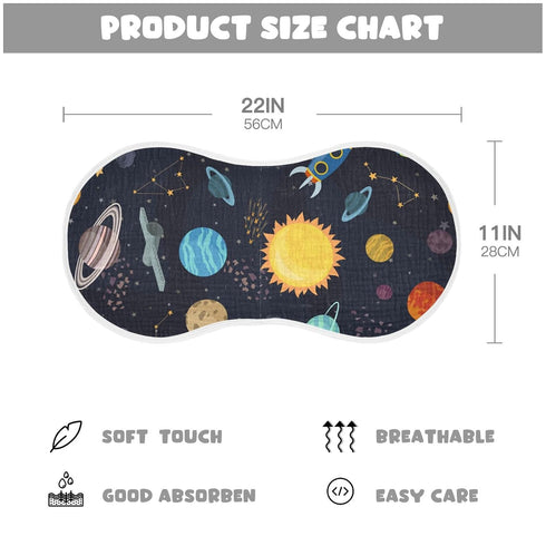 Set 1, 11 x22 Inch Kigai Carton Space Spaceships Muslin Baby Burp Cloths, Large Absorbent Cotton Muslin Burp Cloths