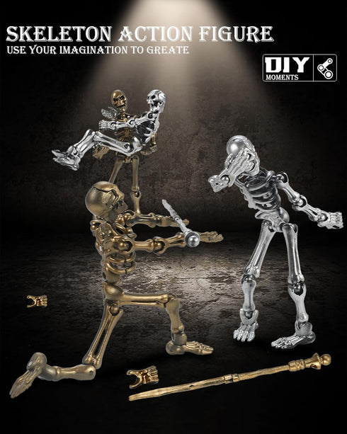 MIKILOWUHA T13 6 Pack, Glow in The Dark Skeleton Action Figures DIY Movable Joints Posable Bones, Unfinished Skull Kit