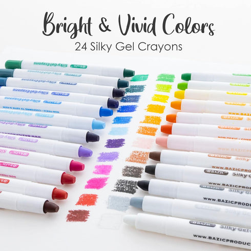 24 (24/Pack), 2-Packs BAZIC PRODUCTS Silky Gel Crayons Color, Washable Blendable Non Toxic Watercolor Crayon