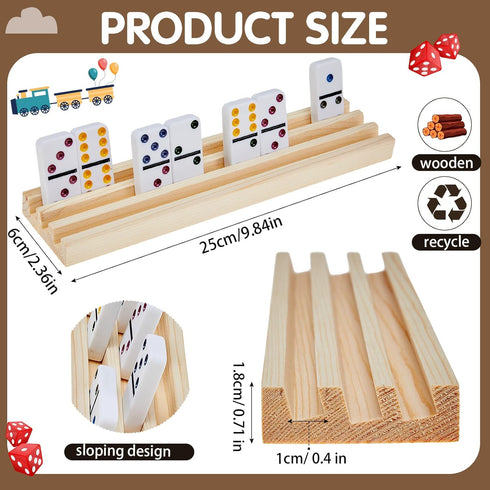 Poen Set, 8 Set Mexican Train Dominoes Wooden Mexican Train Hub with Pcs Domino Trays Racks Tiles Holders for Xmas New