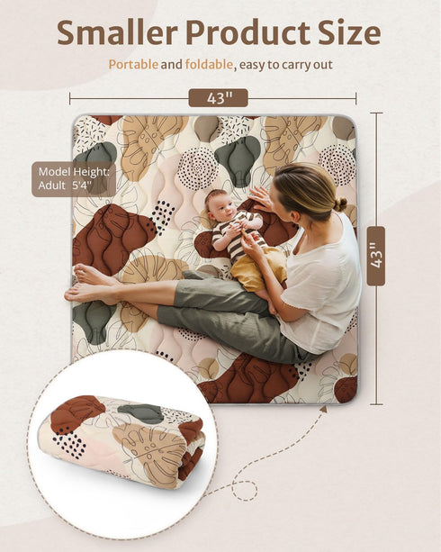 Tummy 43" 43" Blissful Diary Portable Baby Play Mats for Floor, Thicker Cushioned Foldable Baby Crawling Mat for Indoor