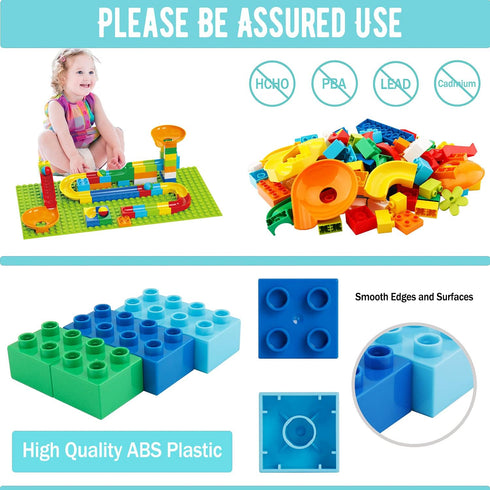 2-in-1 Kids Toys for 2-7 Year Olds, Classic Big Bricks Marble Run Building Blocks, Toss Ring Games