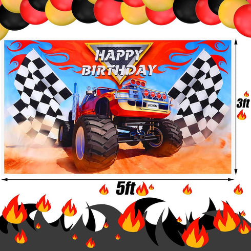 Tatuo Truck Party Decorations Supplies, Photography Background 5 x 3 Feet, Happy Birthday Banner 6 x 1 Feet for Kids