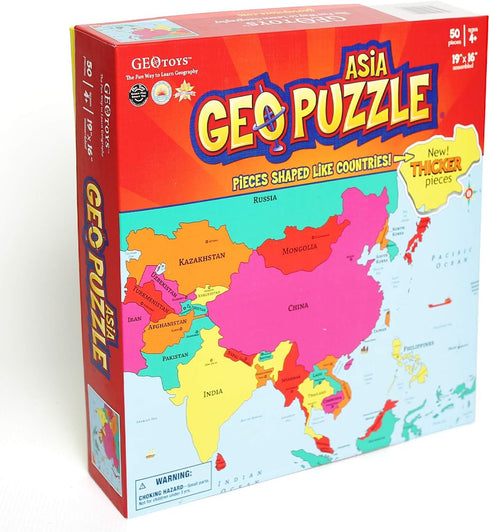 GeoToys GeoPuzzle Asia 50 Piece Geography Jigsaw Puzzle - Educational Kid Toys, Jumbo Size
