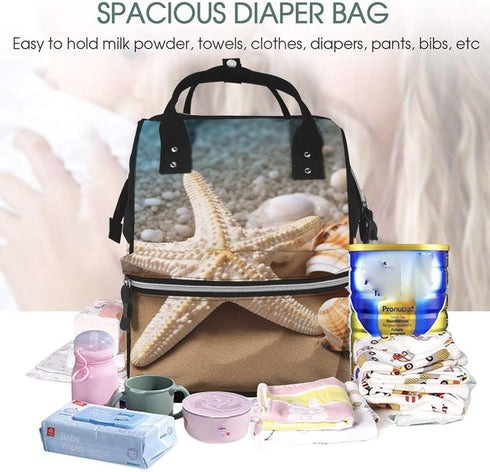 QSMJKLD Backpack Mommy Daypack Beach Shell Starfish Diaper Bag with Changing Pad, Pacifier Holder - Multifunction