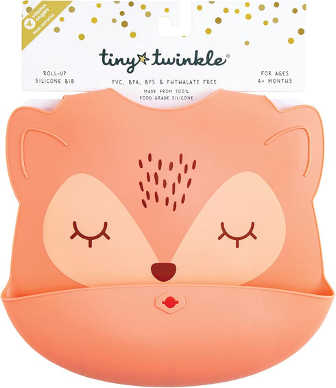 Tiny Twinkle Roll-Up Silicone Bib - Soft, Durable, Easy Clean Waterproof Silicone Bibs With Food Catcher (Coral