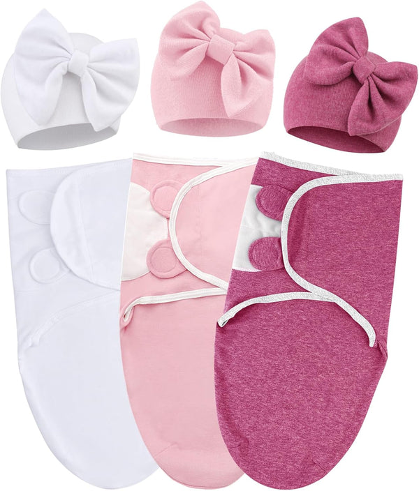 AQOKKA Baby Swaddle Sleep Sacks with Big Bow Hats Cotton Adjustable Swaddle
