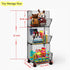 3 Tier Rolling Toy Organizer Basket with Wheels, S-Hooks, Adjustable Chalkboards - Toy Storage Cart for Kids Room
