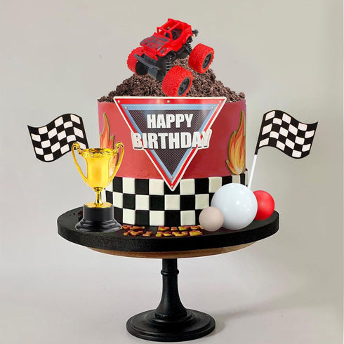 DRWATE 20 1) PCS Truck Cake Toppers Truck Cake Decorations Hot Red Ball Race Car Flame Blaze Wheel Cake Toppers