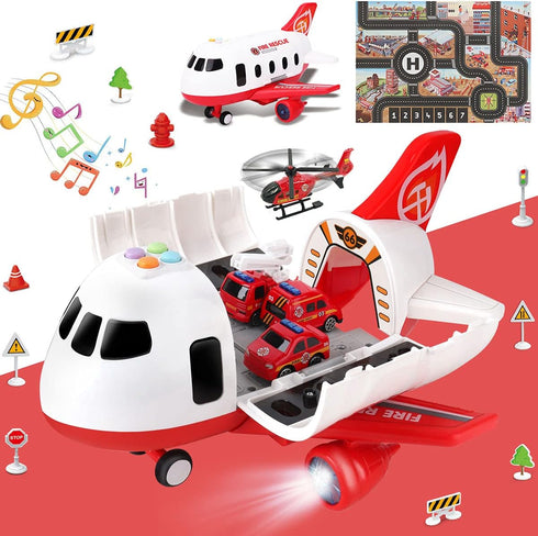 Dwi Dowellin Airplane Toys with Fire Truck Cars Toy Set and Play