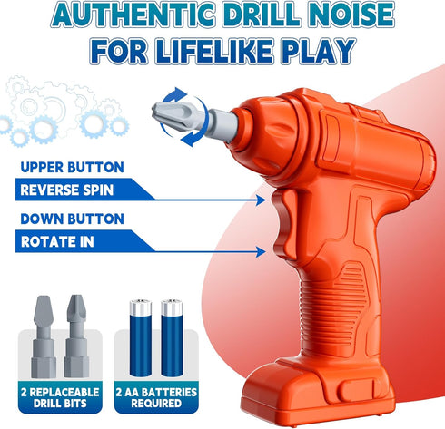 Set 68 Set 3-5, Kids Tool Bench with Electric Drill & Work Clothes, PCS Realistic Toddler Tool for Ages STEM Workbench