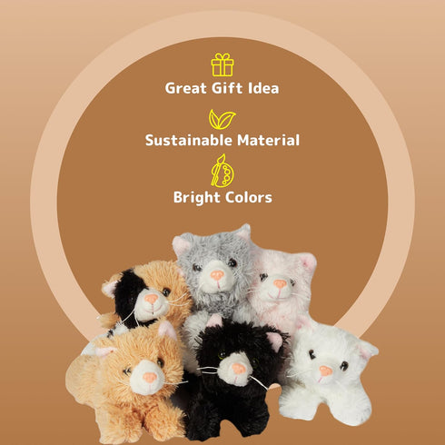 PREXTEX Realistic Small Cat Stuffed Animal, 6 inch Plush Kittens with Lifelike Details, 6 Pack for Kids or Home Decor