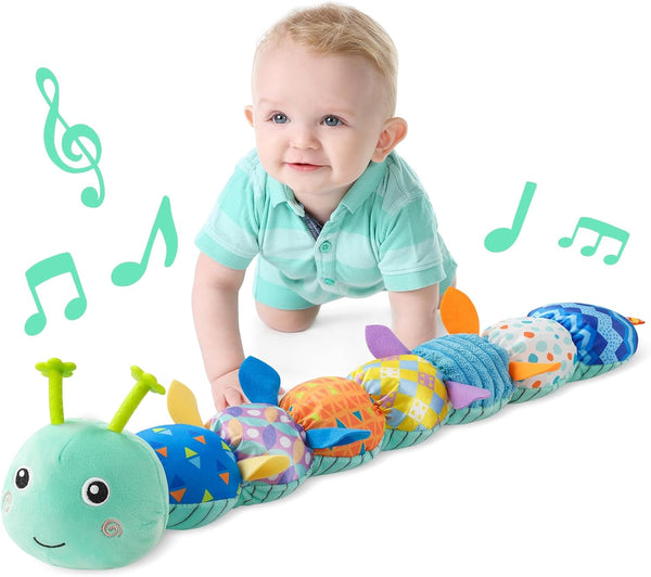 Baby Musical Caterpillar Toy - Stuffed Animal with Ruler Design and Ring Bell for Newborns 0-12 Months (Blue)