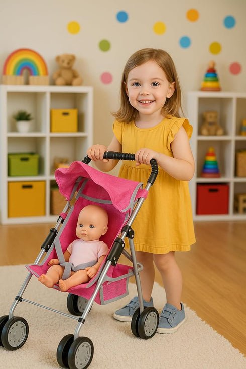 2 fash n kolor - Doll Stroller My First Baby Doll Strollers Toy - Flower Design with Basket in The Bottom- Doll