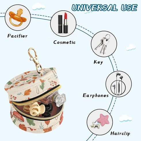 PYBUG Mushroom Round Pacifier Storage Case, Polyester & TPU Lined with Hook Buckle, Pacifier Container Box for Baby