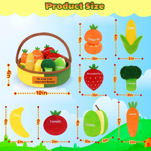 GERBIT Set 8 My First Fruit Vegetable Basket Plush, Baby Felt Play Food with Pcs Fruit Vegetable Plushies for Toddlers