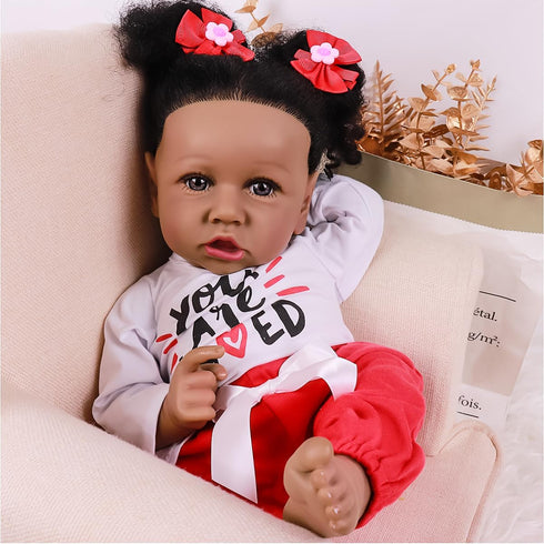 MAIHAO 22-Inch Lifelike Reborn Baby Doll, Soft Body Realistic African American Newborn Toddler Gift Box