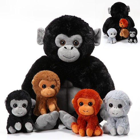 Lenwen 5 Pcs Plush Gorilla Stuffed Animals Set, 14 Inch Large Mommy Gorilla with 4 Baby Gorillas