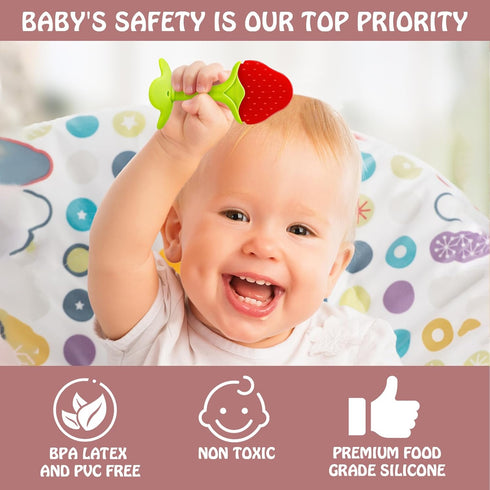 Teething Toys (5 Pack) - Tinabless Infant Relief Toys & Teething Mitten Set, Food Grade Silicone Anti Dropping Baby