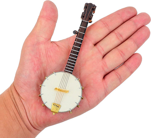 Dselvgvu (5.51"x1.97"x0.71") Wooden Miniature Banjo with Stand and Case Mini Musical Instrument Banjo Replica