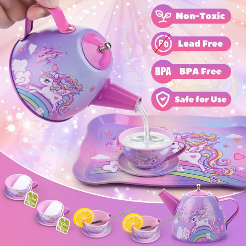 Auney Set 36pcs, Tea Toys for Girls Unicorn Tea Party Toy Pretend Play Toddler Toys, Girls Toys for Birthday Including