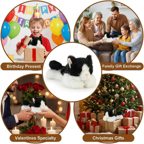 8 inches Cute Black Cat Stuffed Animal Plush Toy - Weighted & Soft, Cute Small Plushie Gift for Kids, Girls, Boys