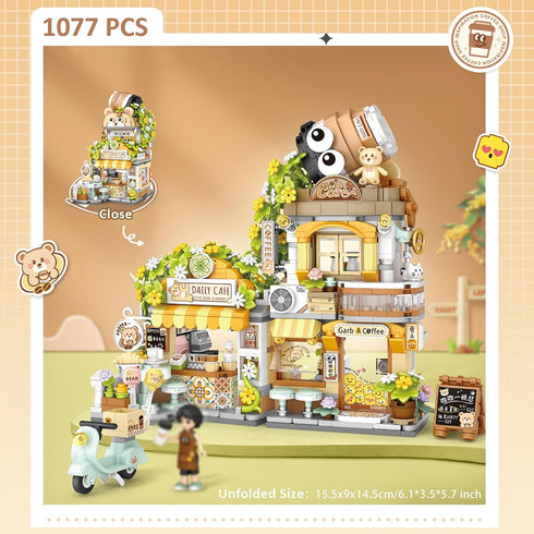 Mini City Shop Street View Building Blocks Model Set, Simulation Animals Architecture Collection for Home Decoration