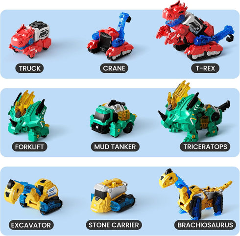 6-in-1 3 4 5 6 7 8, Magnetic Dinosaur Transforming Robot Toys, Dino Construction Trucks for Kids, Magnetic Car Toys