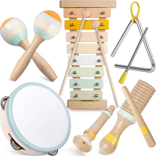 Baby Musical Instruments - Montessori Wooden Percussion Set for Toddlers 1-3, Modern Boho Xylophone Gifts