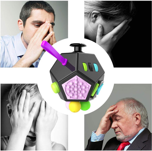 Fidget Dodecagon 12-Side Fidget Toy Cube, Relieves Stress and Anxiety, Travel Toy for Children and Adults, B2 Black