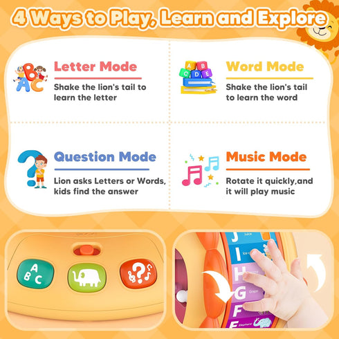 1-2 Alphabet Learning Toys for Toddlers Year Old, Lion Spin and Sing ABC Letter Interactive Toys with Lights Sound
