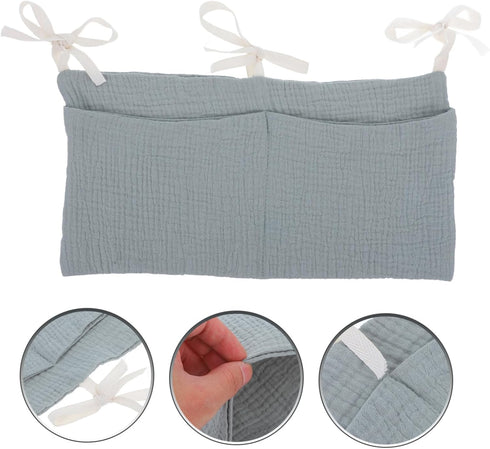 FAVOMOTO Bed Organizer Cotton Storage Bag with Double Slots for Efficient Diaper and Bottle Storage Portable Hanging