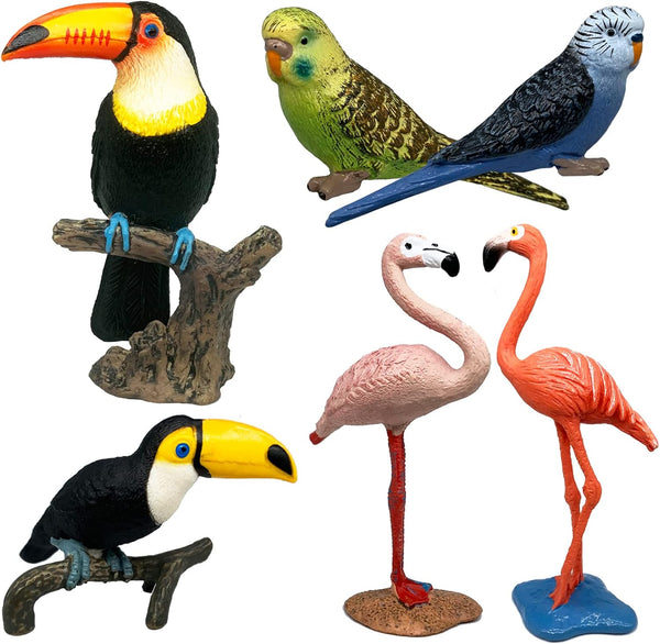 Gemini&Genius Bird Toys for Kids, 6Pcs Jungle Animal Bird Figures Gift Toys, Toucan, Parrot, Flamingo