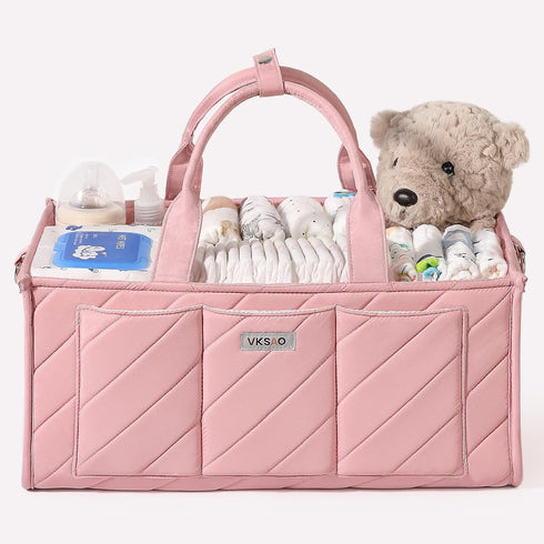 VKSAO Pink Diaper Caddy Organizer Portable Storage Basket with Shoulder Strap & Stroller