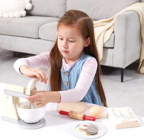 3+ Giant bean Wooden Toy Mixer, Kids Play Kitchen Accessories, Pretend Play Toy Blender for Boys Girls Ages