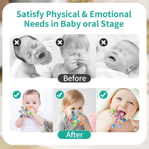 Baby Montessori Teething Toys for 0-6 6-12 Months, BPA Free Sensory Chew Rattle Toys for Newborn Infant Development