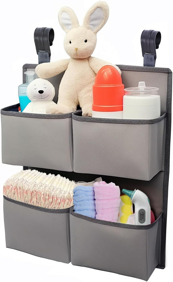 Hanging Diaper Organizer for Crib/Playpen/Bassinet Hold 80+ Diapers - 4 Deep Pockets-H19in