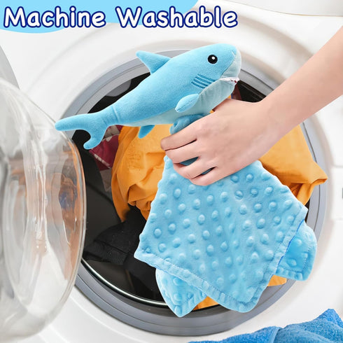 Baby Shark Blanket Security Soft Lovey Plush Snuggle Gift for Newborn Nursery Kids, Blue Minky Dot, 15 Inch