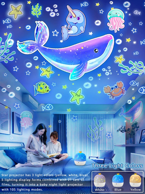21 Sets 360 of Films + Projector Night Light for Kids, Kids Night Light Projector, Ceiling, Remote Control & Bluetooth